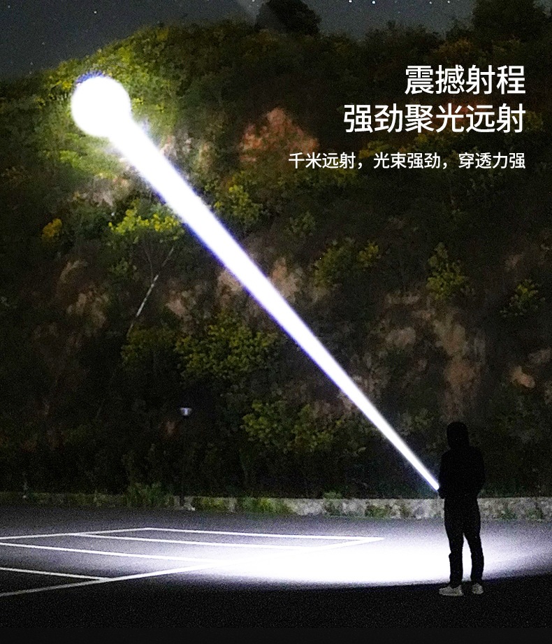 RuiNi high-brightness rechargeable flashlight, ultra-bright laser, portable, durable for outdoor patrol and home use, long-range beam