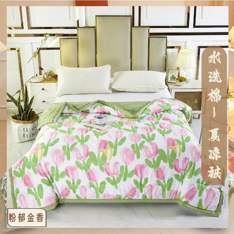 워시드 코튼 여름 퀼트-핑크 튤립