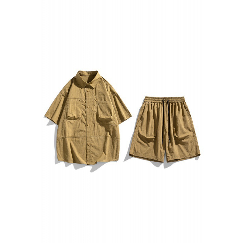 Verano hielo camisa de manga corta hombre + pantalones de cinco puntos set set set