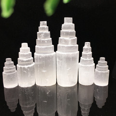 Natural Crystal Gypsum Tower, Selenite Gypsum Column, White Gypsum Tower, Mineral Quartz Tower Ornament
