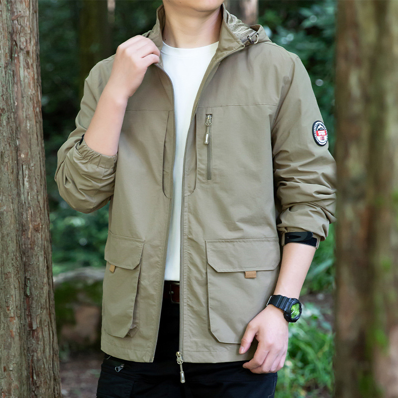 Chaqueta de primavera y otoño para hombre, exportación transfronteriza, corte holgado, multibolsillos, cortavientos, deportiva, tallas grandes. image 12