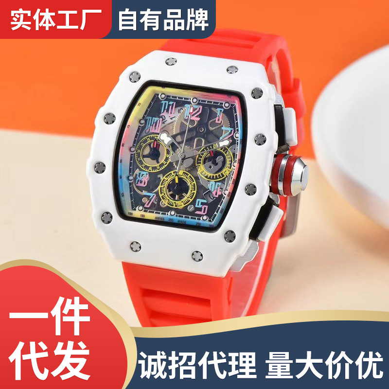 Factory Straight Hair Wine Barrel Ceramic Glaze Color Surface Gradient Fashion Multifunctional Quartz Men's Watch