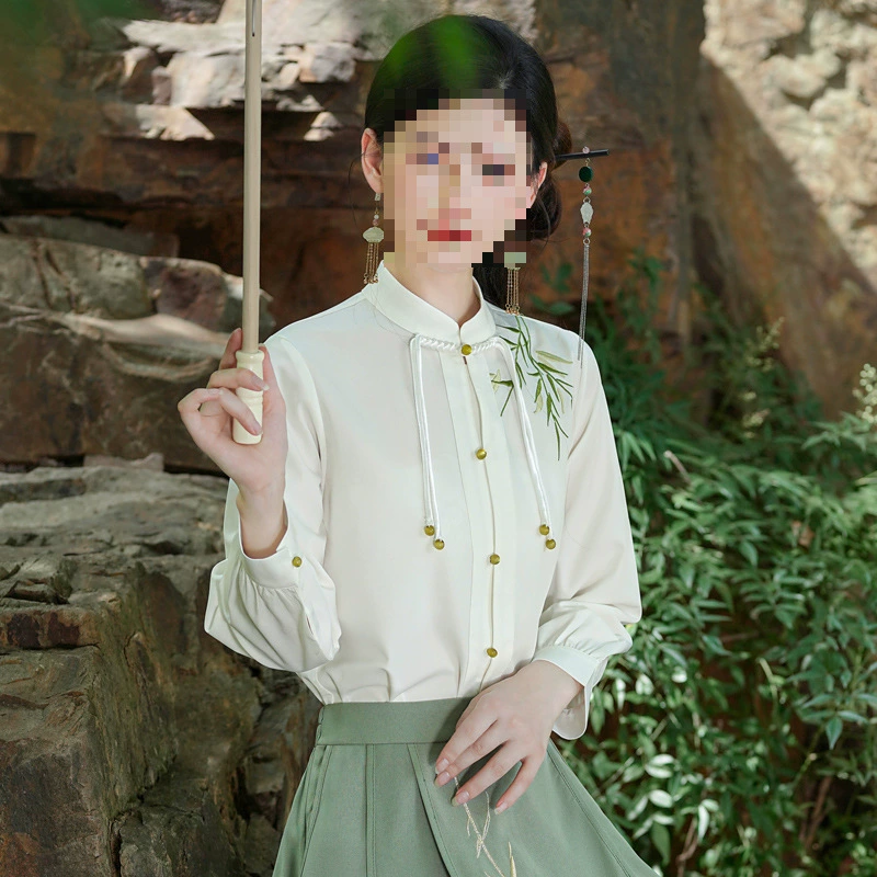 Реальная стрельба в новом китайском стиле минималистская вышивка с длинными рукавами