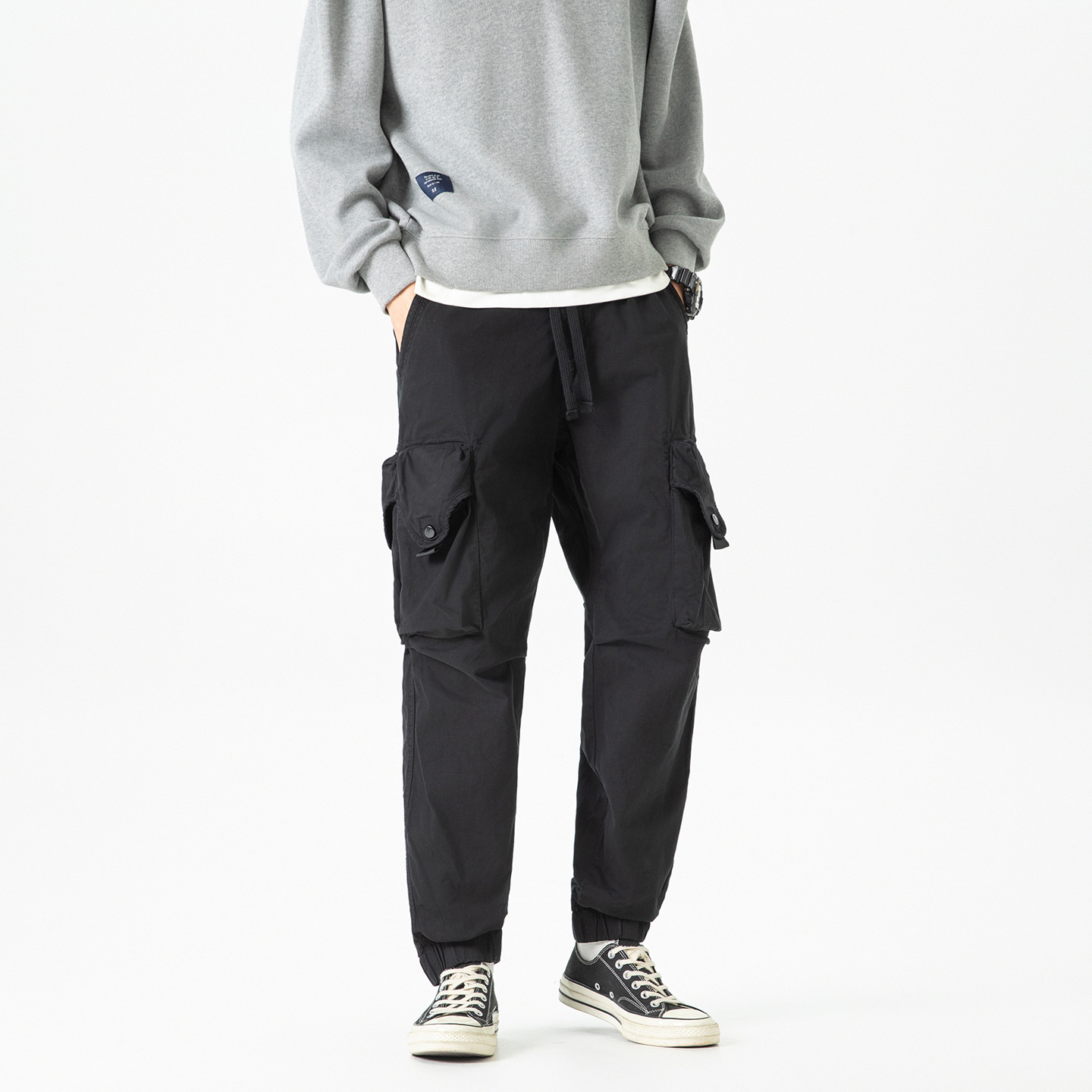 Jiu 2025 New Autum Straight Cargo Pants Men's Loose Leg-Tie Casual Cargo Pants 552