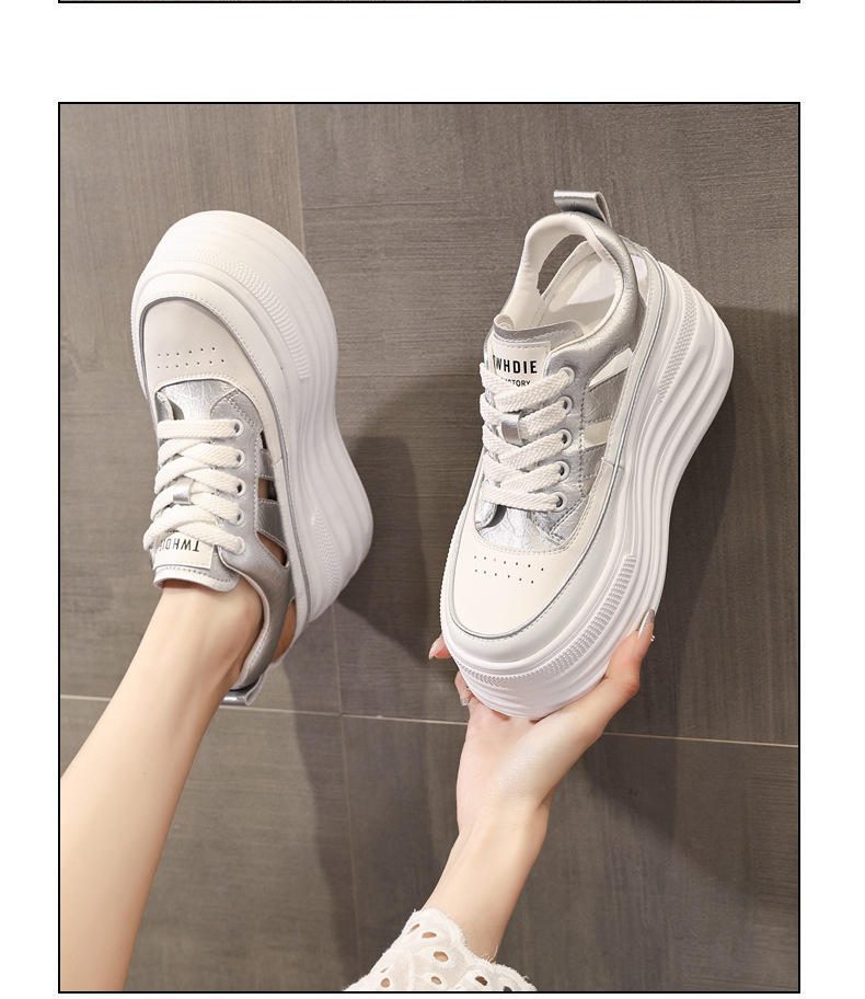 Giày sneaker nữ đế dày tăng chiều cao, phong cách thể thao — màu trắng chi tiết 12
