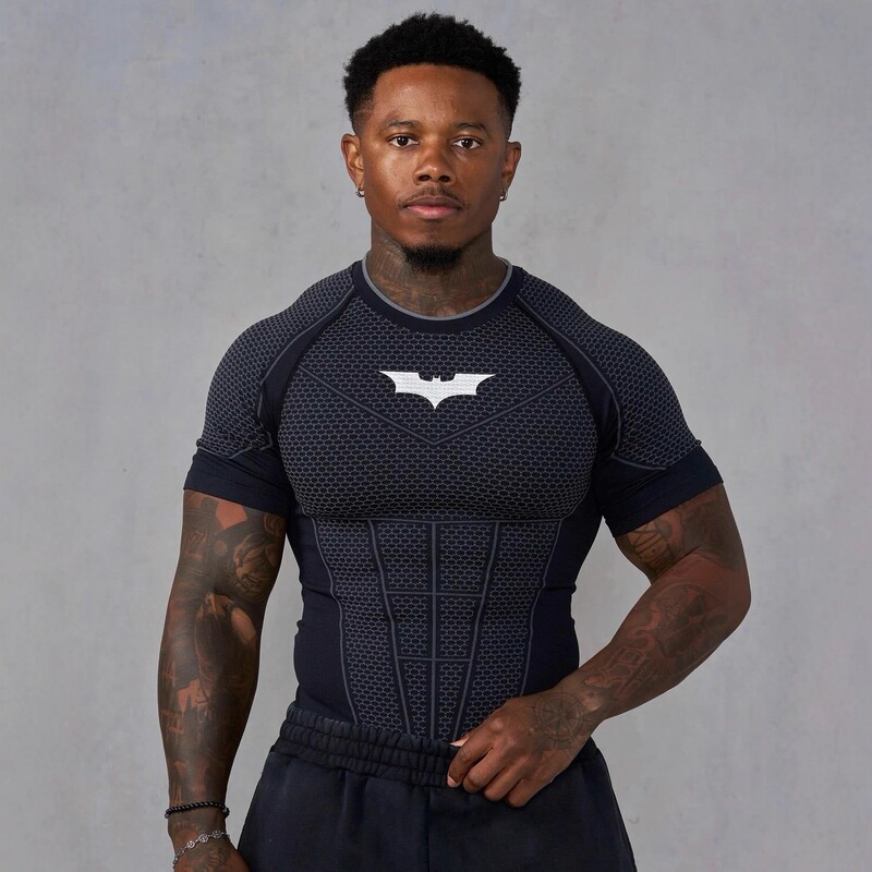 Youngla Co-Branded Batman New Men's Tight-Fitting T-Shirt Jogger Sports Fitness Running Training Quick-Drying Short-Sleeved Shirt
