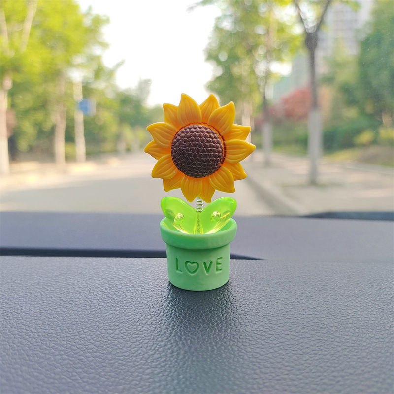 Cute girasol de dibujos animados adornos de automóviles frescos flores en maceta consola central de automóviles decoración de automóviles eléctricos