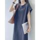 Japanese and Korean Style Casual Summer plus size Flying Sleeve dress French Style Anti-running Loose Niche Mid-length T-shirt Dress for Women