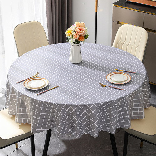 European-style large round tablecloth waterproof and oil-proof no-wash PVC tablecloth hotel home plaid round tablecloth plaid