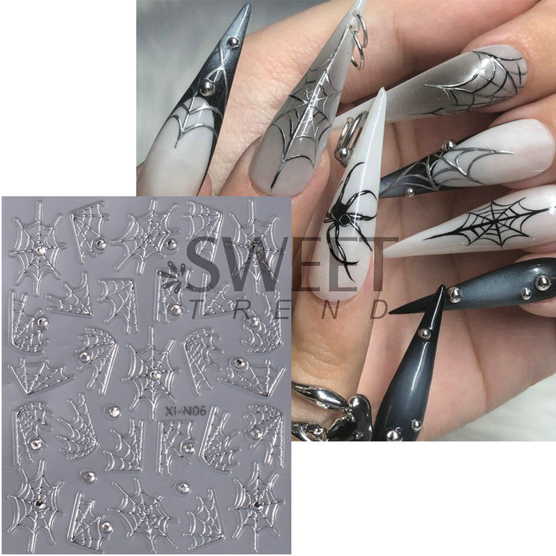 Cross-border hot Halloween nail art stickers ins drill spider web blood drops 3D Halloween adhesive nail patch