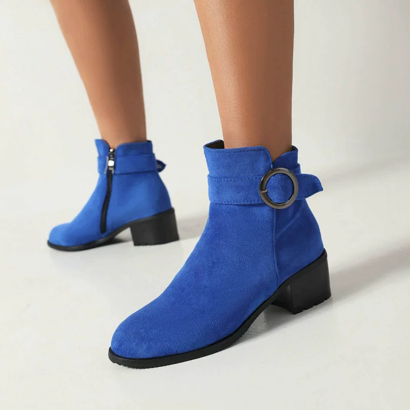 Ботинки Martens на низком каблуке, бархатный верх, пряжка и молния, демисезонные