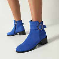 Ботинки Martens на низком каблуке, бархатный верх, пряжка и молния, демисезонные