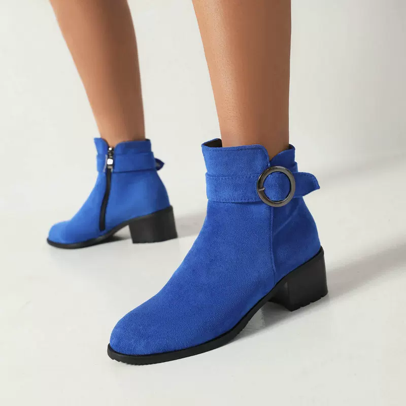 Ботинки Martens на низком каблуке, бархатный верх, пряжка и молния, демисезонные
