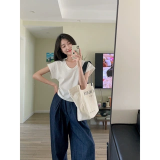 白色u领正肩短袖t恤女夏季薄款小个子宽松显瘦体恤半袖小飞袖上衣