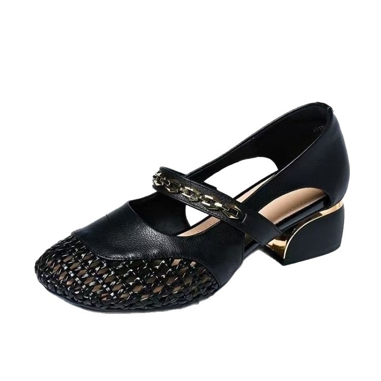 2026 verano nuevo estilo exterior zapatos de mujer transpirables tacones gruesos versátiles zapatos individuales