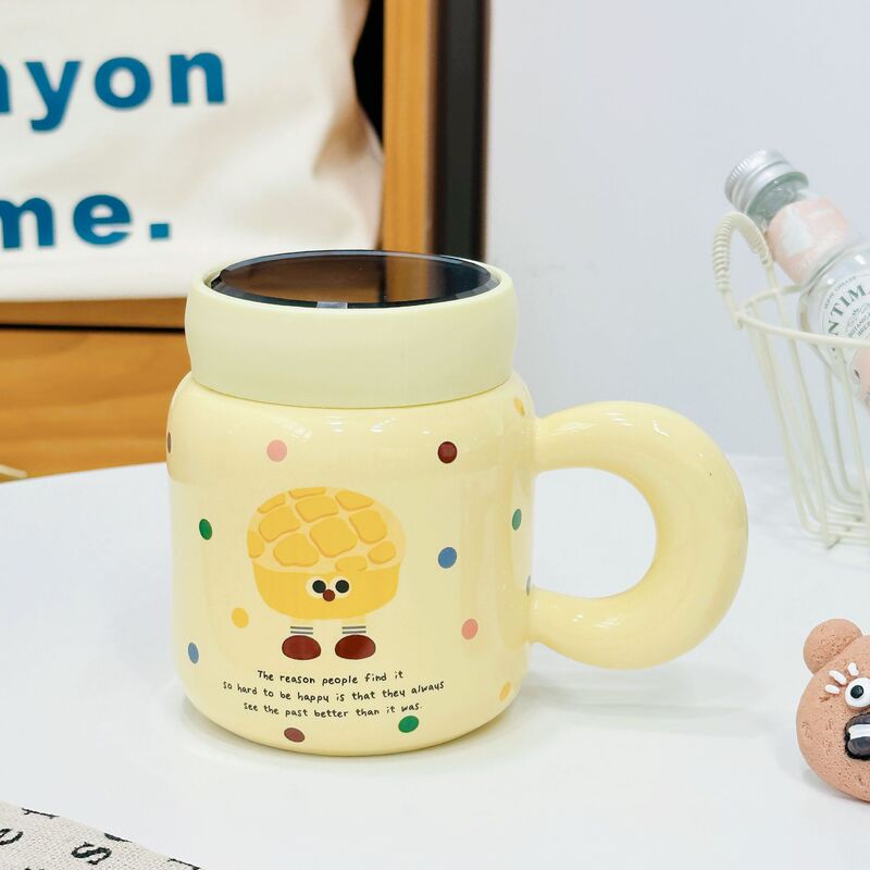 Ins高颜値女子マグカップ小清新チューリップ牛乳カップコーヒーカップ蓋付き朝食カップ陶磁器カップ|undefined