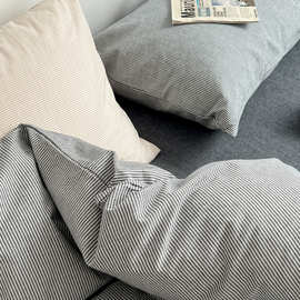 日式简约条纹32色织全棉水洗棉四件套1.5m1.8m床单床笠款床上用品