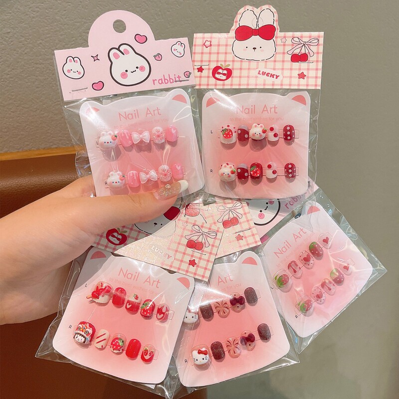 Red Children's Cute Cartoon Nail Stickers 2026 New Year Kids Nail Art Set for Ages 3 to 6 Nail Stickers