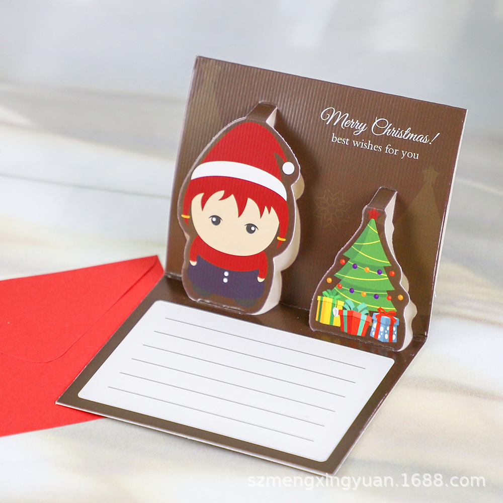 Regalos de Navidad creativos tarjetas de regalo de decoración con sobre de felicitación cartón de dibujos animados tridimensional tarjeta de mensaje de Santa