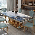 轻奢后现代餐桌椅别墅样板房饭桌不锈钢大理石大小户型餐桌椅组合
