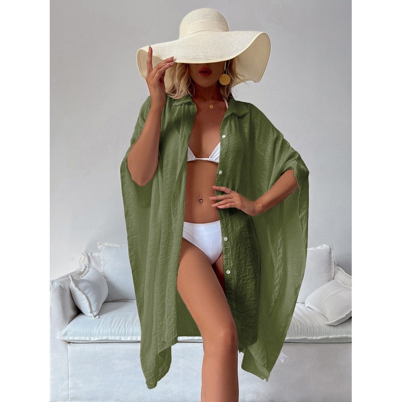 Lightweight Long Sleeve Beach Cover-Up Sun Protection Shirt For Women, Loose Fit Tie-Front Cardigan, Summer Vacation Outfit_ecoleips.com