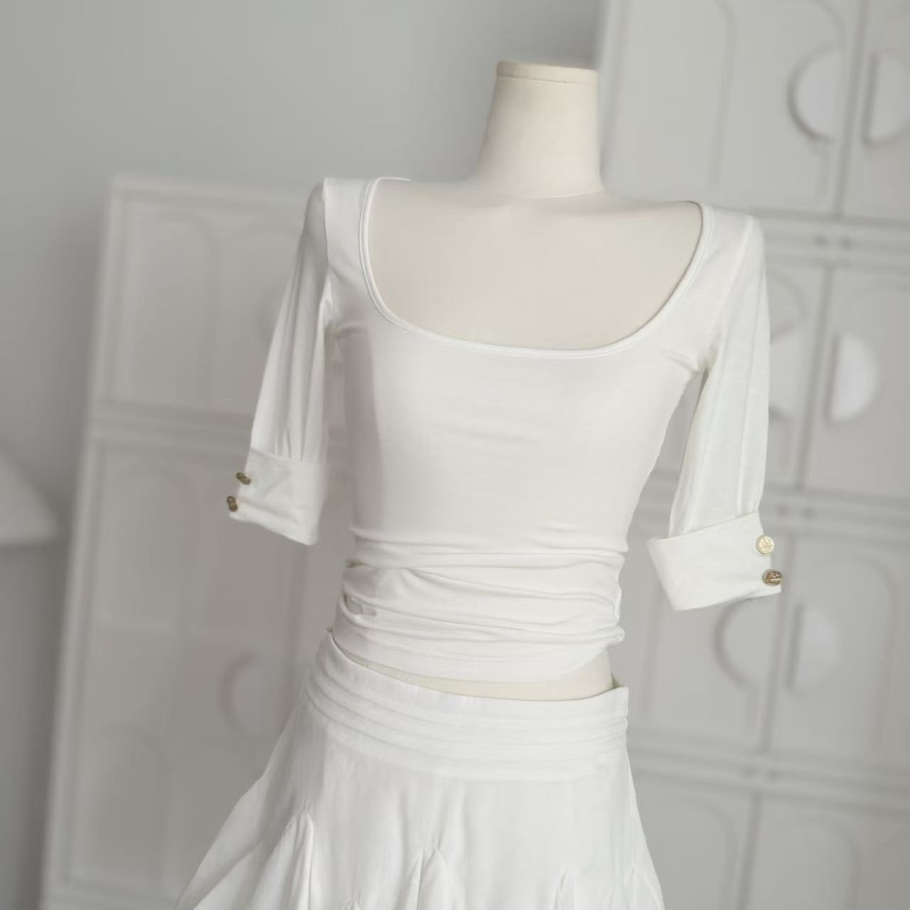 Oxygen Korean Girl's Cute Mid-sleeve Shirt, Summer Tight-fitting Elastic Half-sleeve Top For Women_ecoleips.com
