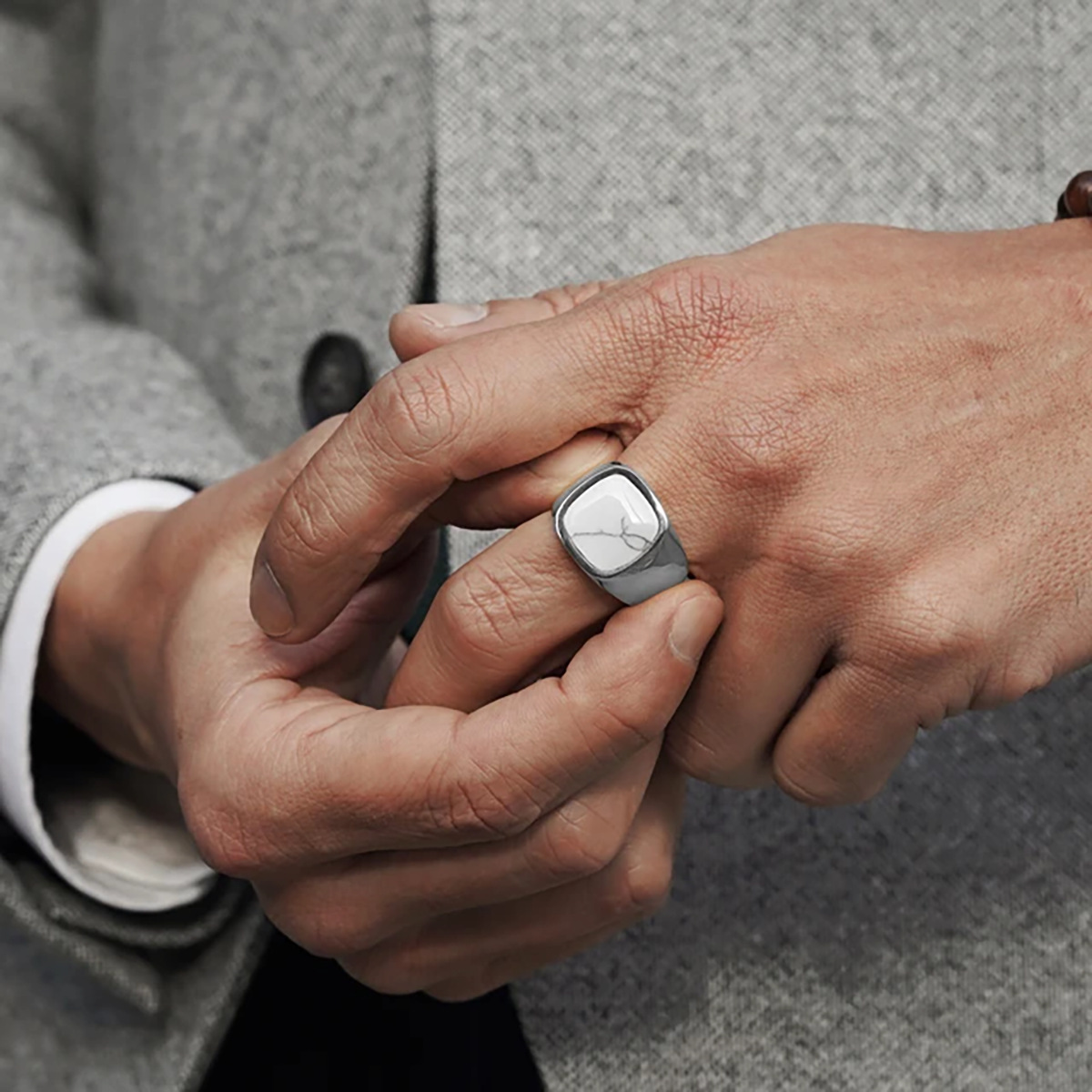 15g Weight Natural Stone, Gem Inlay Material Rings Classification 11, 12, 8 Ring Size 1 Piece Quantity Holiday, Daily Occasion Titanium Steel Material Square Pattern Men's Gender Inlay Design Casual, Retro Style Casual Retro Square Titanium Steel Inlay Natural Stone Gem Men's Rings 6