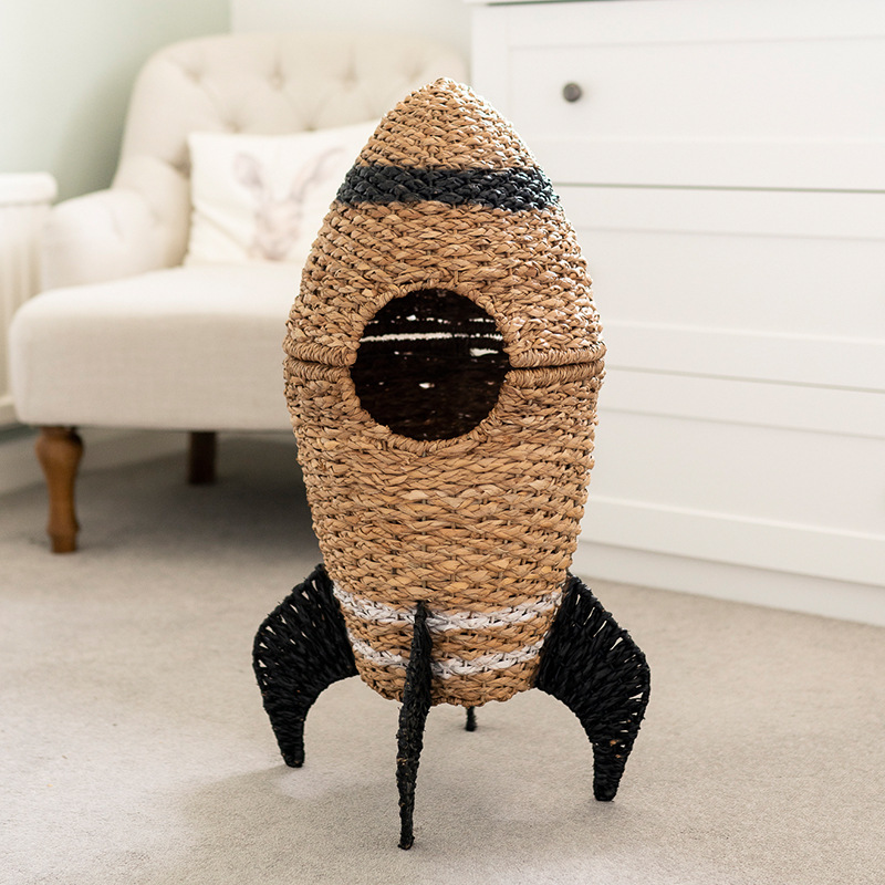 Transfronterizos personalizados de caña Cesta de almacenamiento Cohete de algas lindas Cesta de almacenamiento infantil juguetes Decoración de la guardería