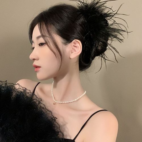 Pure Desire Ins Style Ostrich Feather Clip 13cm Extra Large Shark Clip for Back of Head Hair Clip High-end Hair Clip