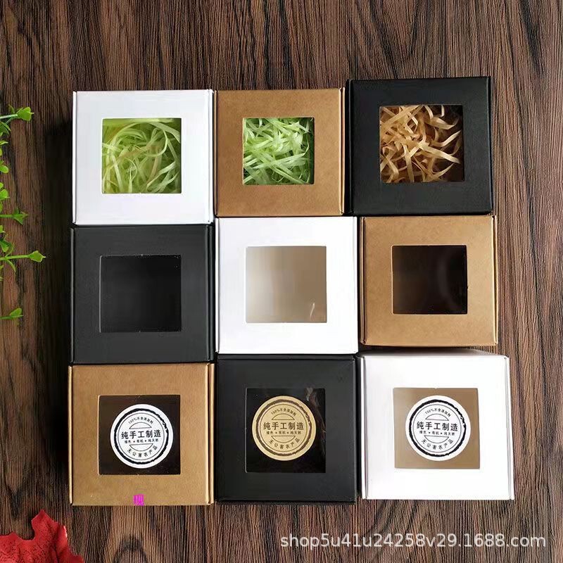 Handmade soap carton discount Kraft paper color printing aircraft Box square window film packaging box refrigerator sticker box