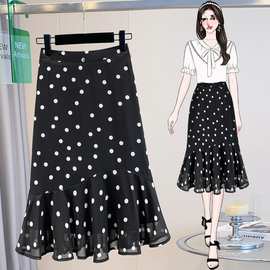 大码女装胖MM2025夏季新款时尚高腰显瘦波点雪纺鱼尾半身裙无