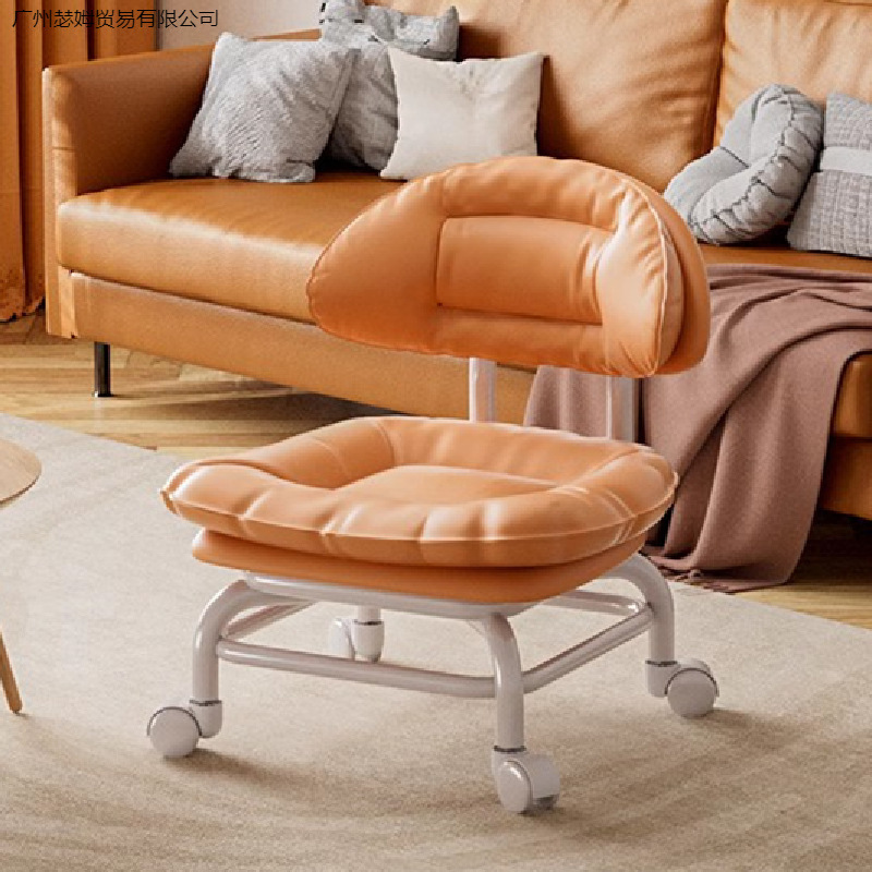 Swivel Small Stool for Home Use in the Living Room, Mobile Backrest Sofa Stool, Children's Wheeled Low Stool, Bench, Shoe-Changing Small Chair