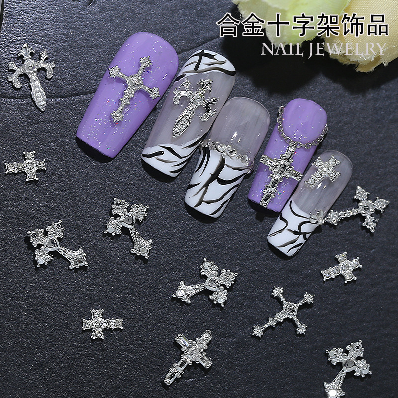 クロスボーダー卸売 6 グリッド箱入りクロスネイルアート合金ジュエリーシンプルなホワイト K ダイヤモンドジュエリーメタルネイルアクセサリー装飾|undefined