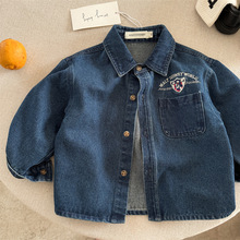 儿童衬衫2025眯眯眼秋季新品男女童印花口袋衬衫宝宝纯色牛仔衬衣