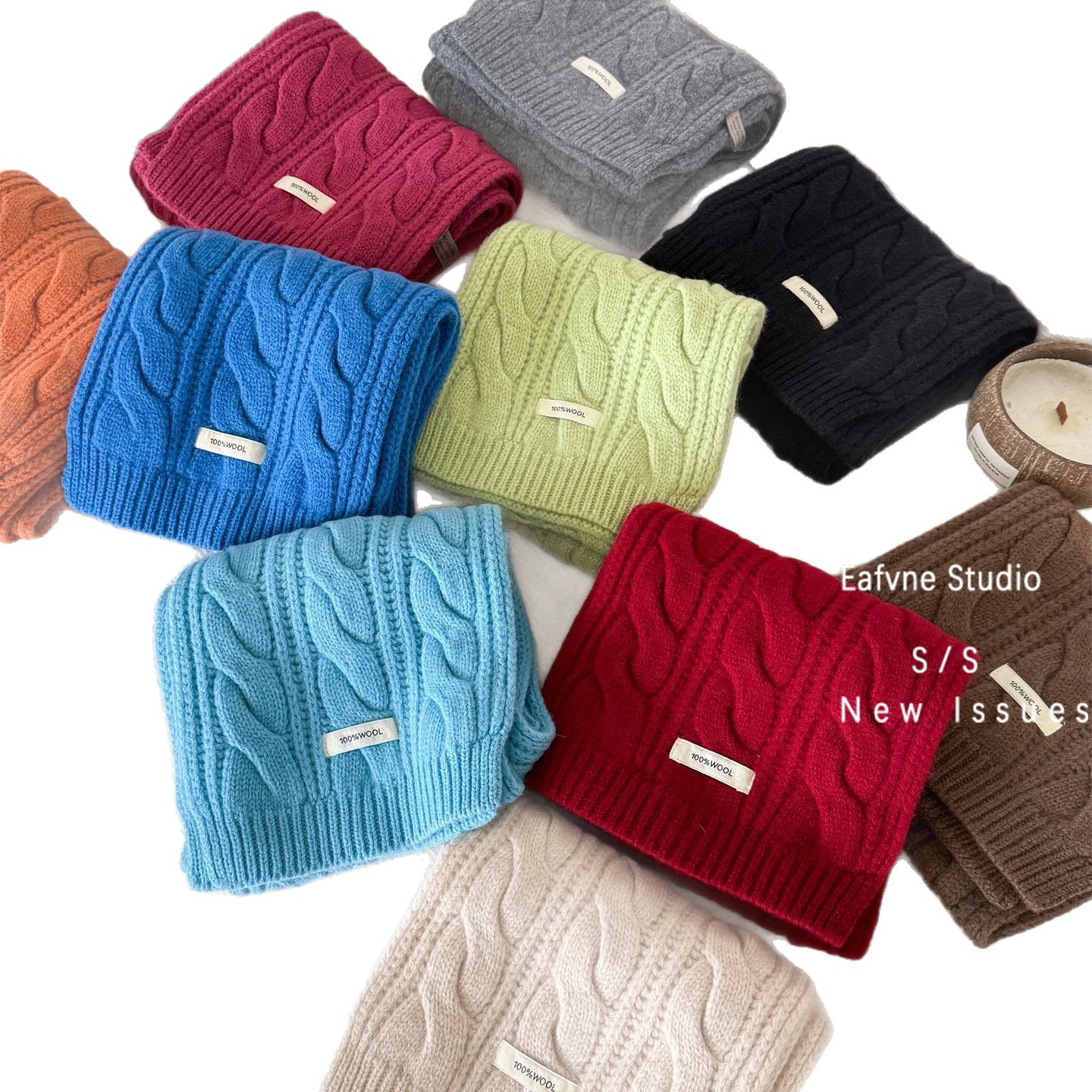 Retro knitted winter solid color keep warm scarf with pigtail
