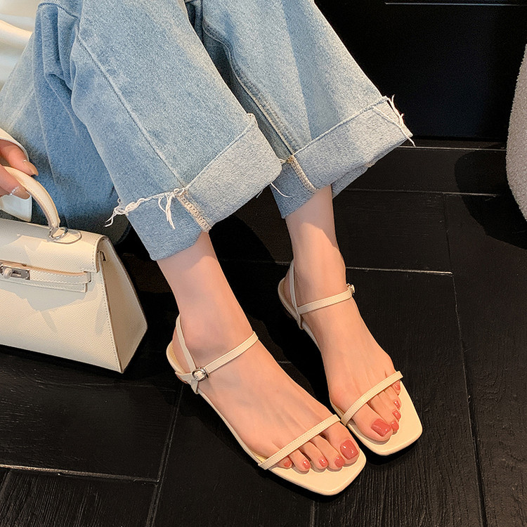 Sandal nữ gót thấp mũi vuông quai một dây hở ngón phong cách Hàn Quốc — đen, Tím, Màu trắng nhạt chi tiết 16