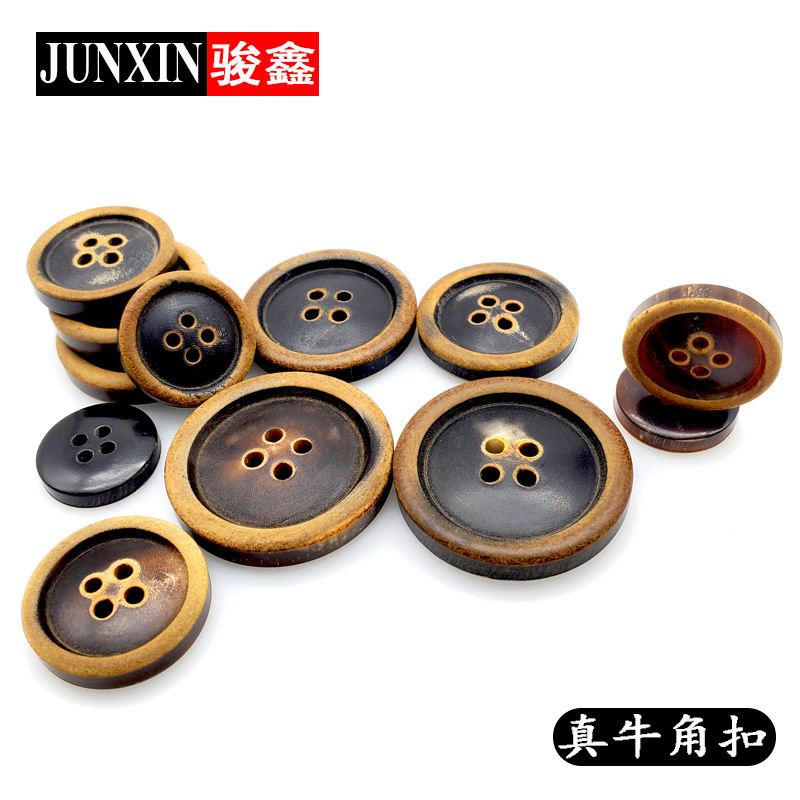 Thin Side Fire Dressed Retro Suit Blazer Casual Pants Black Buffalo Horn Buttons Natural Sweater Buttons