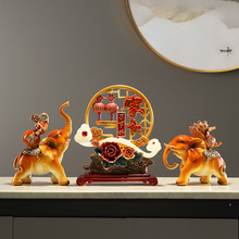新中式树脂批发客厅玄关摆件创意家和万事兴套装大象装饰品工艺品
