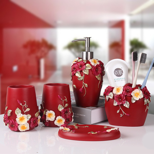 IYR7 Bathroom Five-Piece Set: Bath & Toiletry Essentials, Including Wash Cup, Toothbrush Holder, and Gargle Cup—Perfect Gift for Weddings, New Marriages, or Housewarming Celebrations