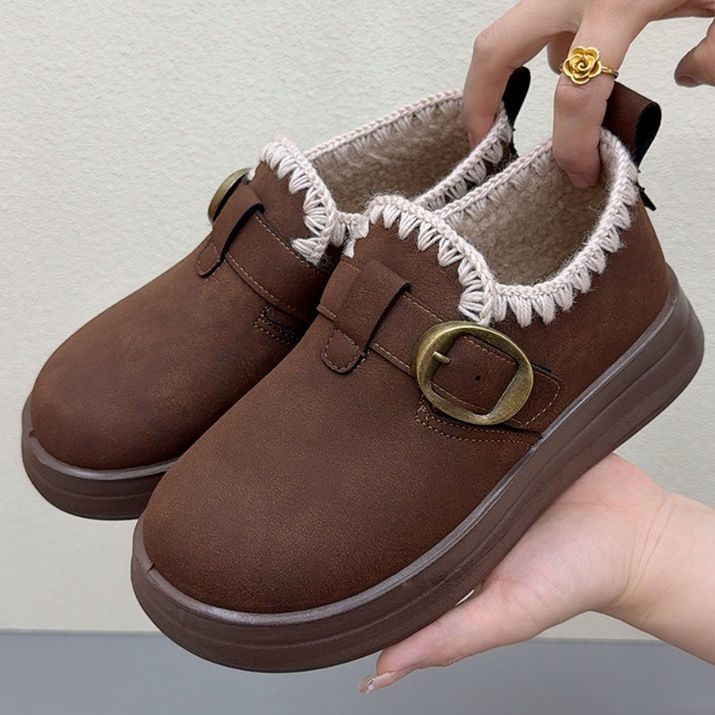 Thick-Soled Fleece-Lined Birkenstock Shoes for Women, New Winter Thickeneded Warm Snow Boots, Old Beijing Cotton Shoes, Slip-On Loafers