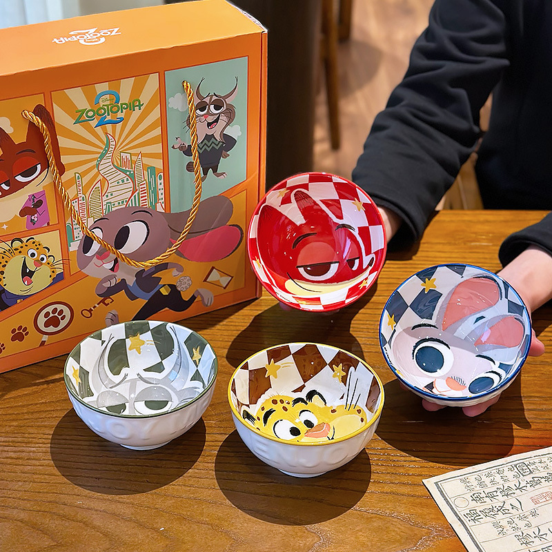 Crazy Animal City dibujos animados animales de cerámica tazón caja de regalo 4 encantador juego de cubiertos regalo creativo tazón de postre