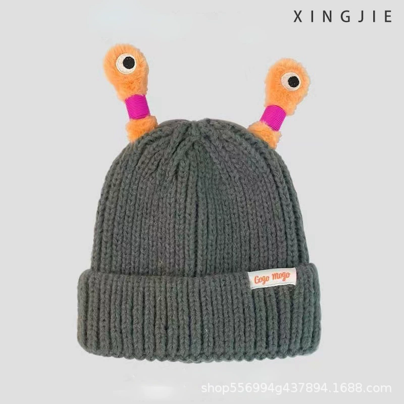  cartoon knitted woolen children's demi-season monster, funny keep warm knitted hat, family style