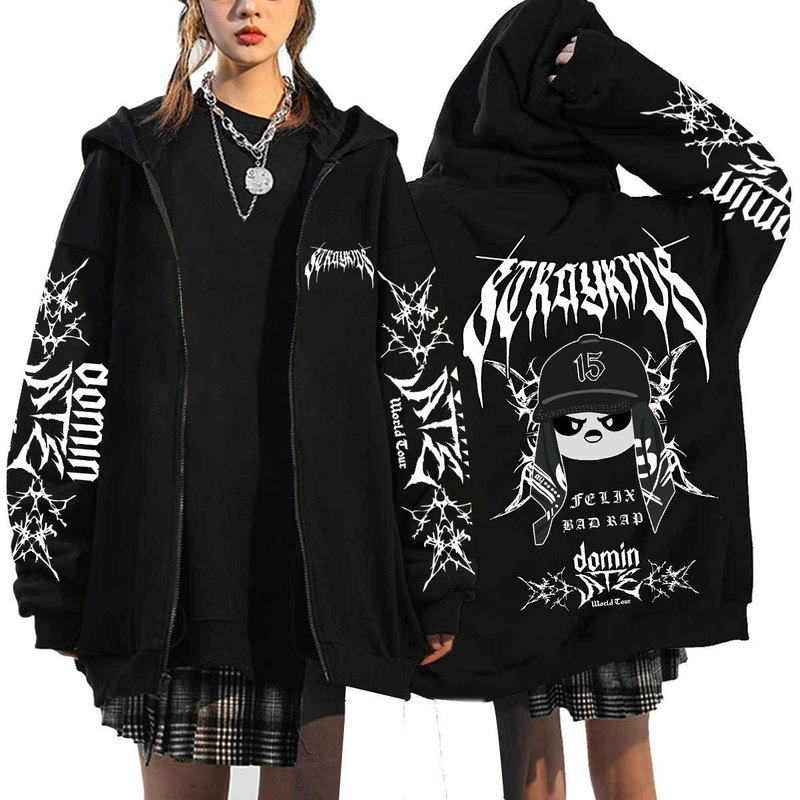 Bad Rap Stray Kids Evil Peripheral Harajuku Printed Sweatshirt Hooded Loose Zipper Sweatshirt Batch Cotton