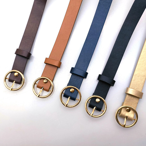 Korean-style gold-plated round pin buckle head lady's PU belt coat with dress waist accent