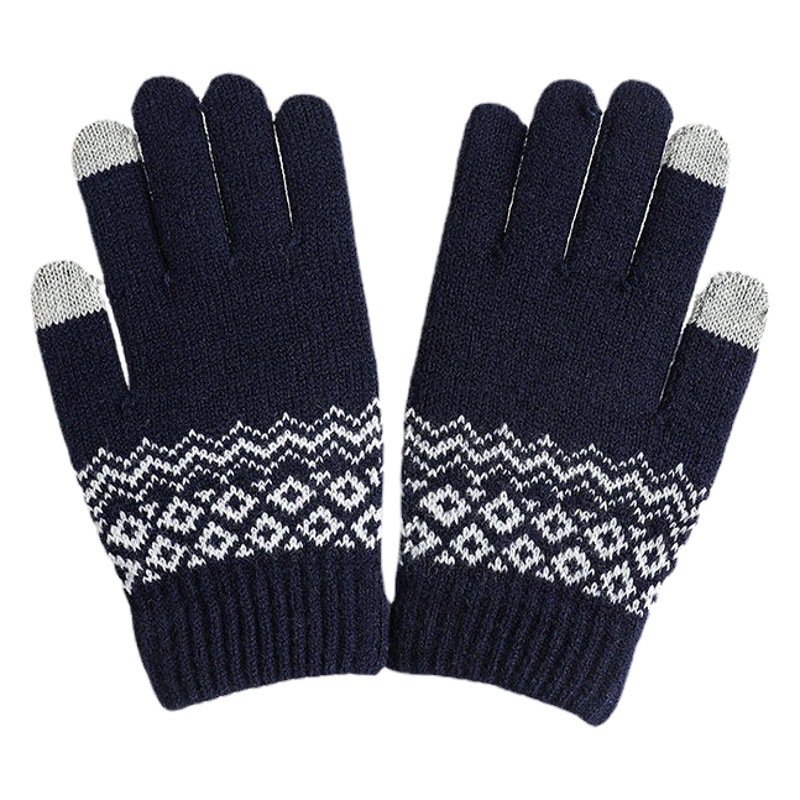 Fábrica al por mayor de punto guantes de pantalla táctil invierno cálido de las mujeres dedo lana forrado de lana a prueba de frío jacquard guantes calientes