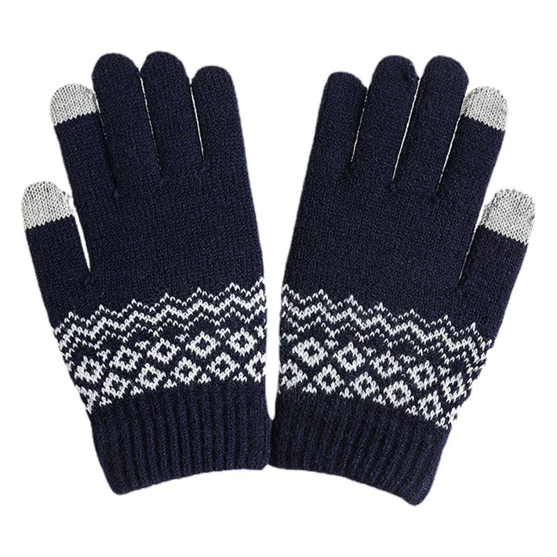 Оптовая Продажа с фабрики трикотажные перчатки с сенсорным экраном, зимние теплые женские перчатки из шерсти на флисовой подкладке, теплые жаккардовые перчатки