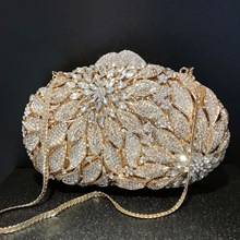 Gold Metal Leaves White Crystals Evening Clutch Bags Luxury