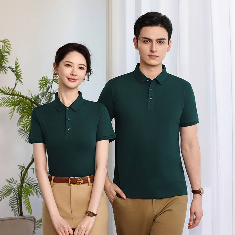 Camisa Polo de trabajo de algodón de seda helada estilo 2025 con solapa de un solo borde, logotipo personalizado impreso y bordado, para empleados.