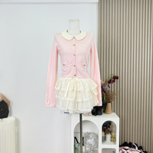 奶油小香 25B粉色小香可拆卸娃娃领针织开衫外套早秋上衣秋上新