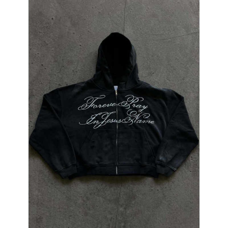 Men's Clothing European And American High Street Dark Style Hooded Zipper Sweatshirt Men And Women Autumn And Winter Trendy Street Retro Loose Jacket_viptrois.com